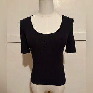 Banana Republic Black Short Sleeve Button-Up Top